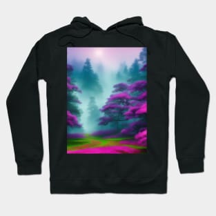 AI Generated Art Scenery - Colourfull Mystical Forest With Lush Grass and Pink Trees Hoodie